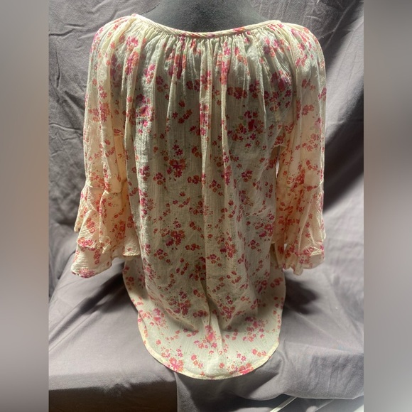 Chaps Print Ruffle bell Sleeve Peasant Top sz s - Picture 6 of 8